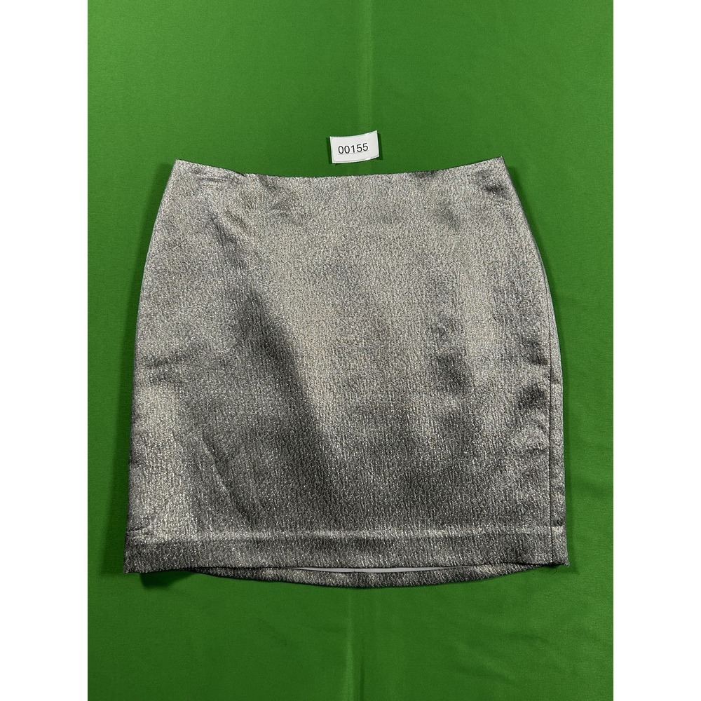 Ann Taylor Silver Metallic Textured Mini Skirt Size 2 High Waisted Party Chic